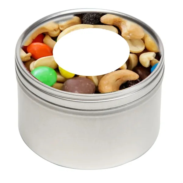 Tootsie Rolls® packed inside a large round window tin with customization.... from ASI 68507 The Magnet Group / The 1919 Candy Company