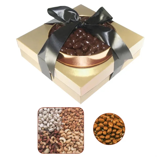 Tower of gourmet delights with a gift box and gold rush... from ASI 61125 Hit Promotional Products / Hit®