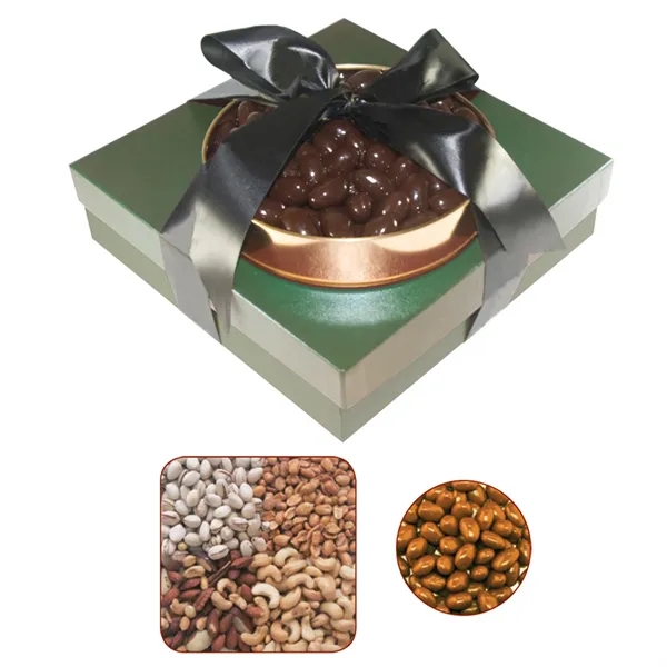 Tower of gourmet delights with a gift box and gold rush... from ASI 61125 Hit Promotional Products / Hit®