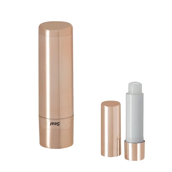 Metallic lip moisturizer stick with vanilla flavor, a safety seal, and... from ASI 61125 Hit Promotional Products / Hit®