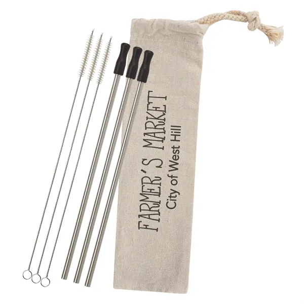 3-pack reusable stainless straw kit with cotton pouch for reducing impact... from ASI 61125 Hit Promotional Products / Hit®