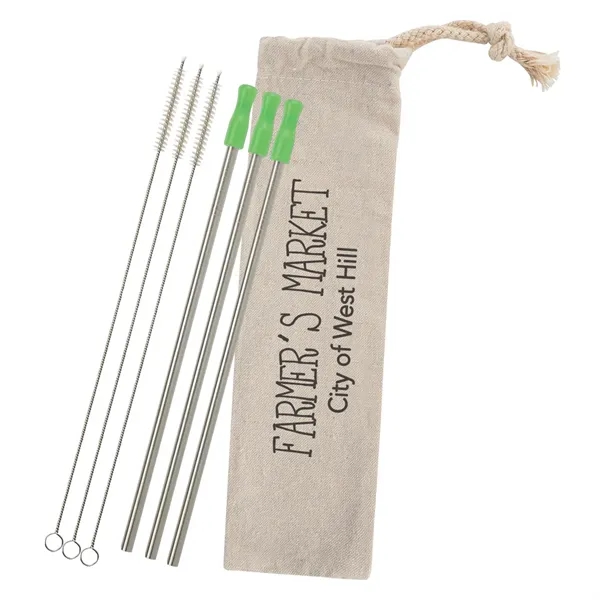 3-pack reusable stainless straw kit with cotton pouch for reducing impact... from ASI 61125 Hit Promotional Products / Hit®
