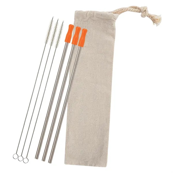 3-pack reusable stainless straw kit with cotton pouch for reducing impact... from ASI 61125 Hit Promotional Products / Hit®