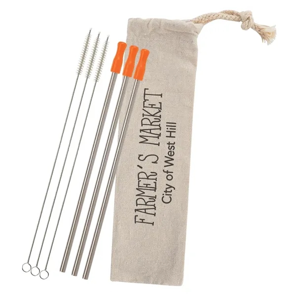 3-pack reusable stainless straw kit with cotton pouch for reducing impact... from ASI 61125 Hit Promotional Products / Hit®