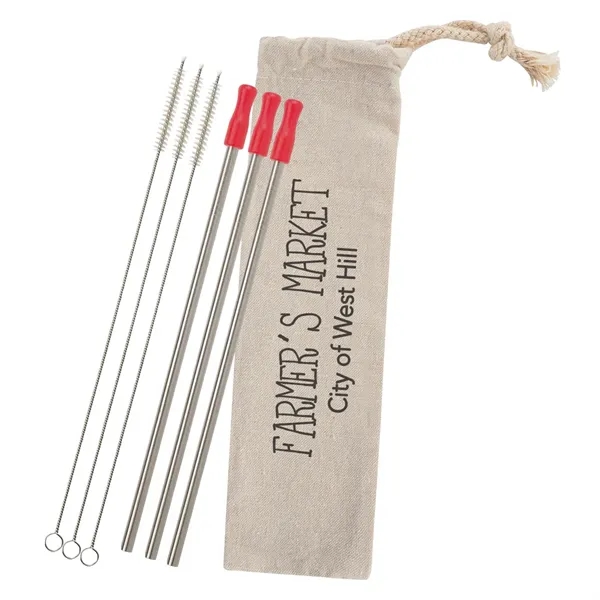 3-pack reusable stainless straw kit with cotton pouch for reducing impact... from ASI 61125 Hit Promotional Products / Hit®