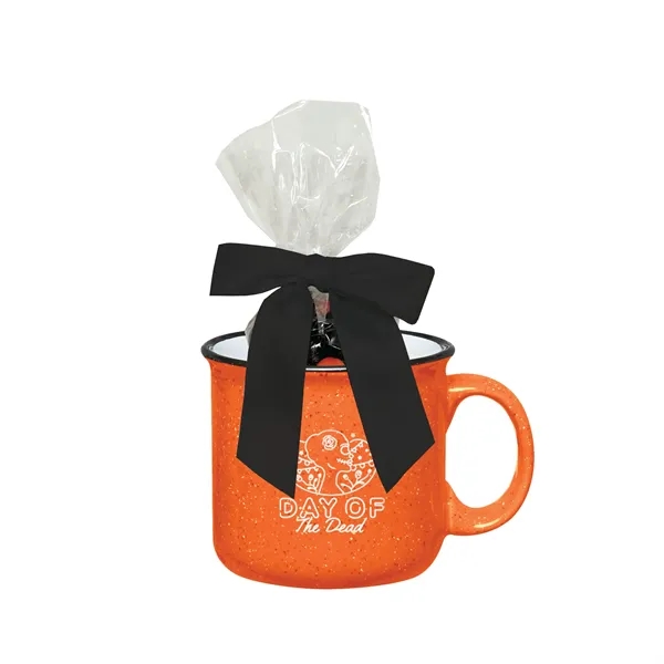 Ceramic 15 ounce handled orange and black mug with milk chocolate... from ASI 61125 Hit Promotional Products / Hit®