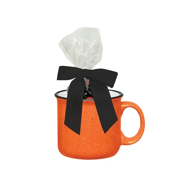 Ceramic 15 ounce handled orange and black mug with milk chocolate... from ASI 61125 Hit Promotional Products / Hit®