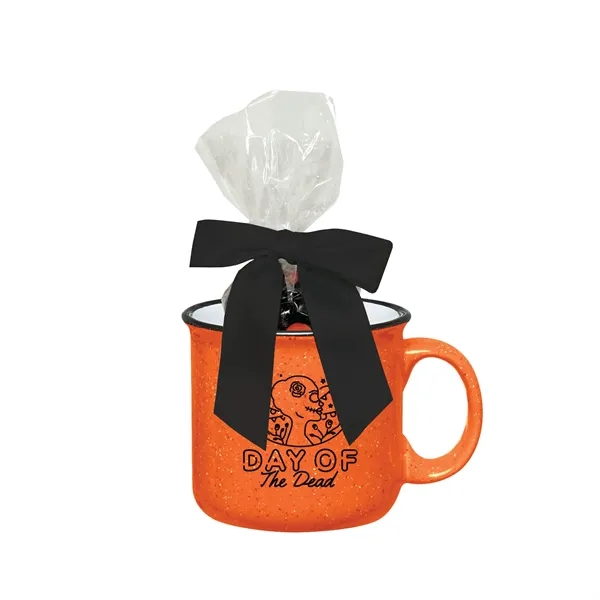 Ceramic 15 ounce handled orange and black mug with milk chocolate... from ASI 61125 Hit Promotional Products / Hit®