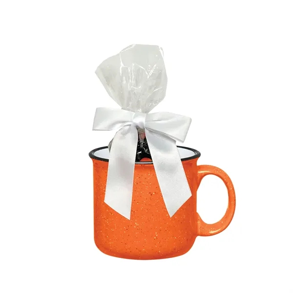 Ceramic 15 ounce handled orange and black mug with milk chocolate... from ASI 61125 Hit Promotional Products / Hit®