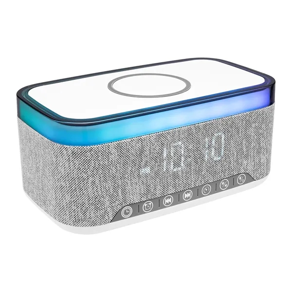 Alarm clock with multi-color LED lights and a built-in wireless charger.... from ASI 61125 Hit Promotional Products / Hit®
