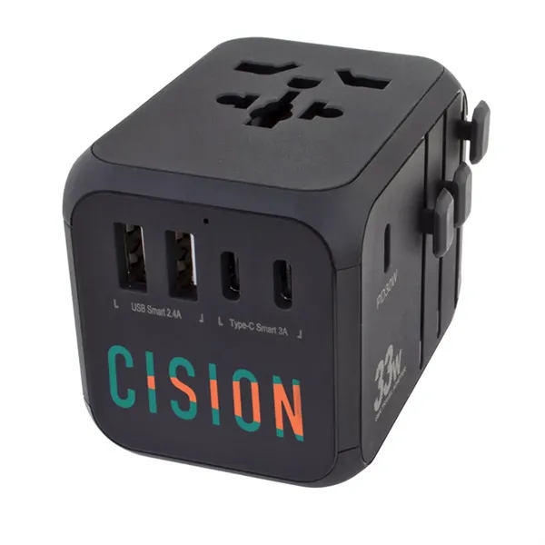 33-watt, universal travel adapter with 2 Type-C and 2 USB-A inputs.... from ASI 61125 Hit Promotional Products / Hit®