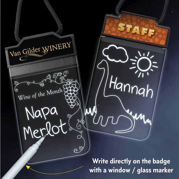 Your custom artwork laser-etched into a glowing acrylic badge.... from ASI 39850 The Bentcil Company / Bentcils™