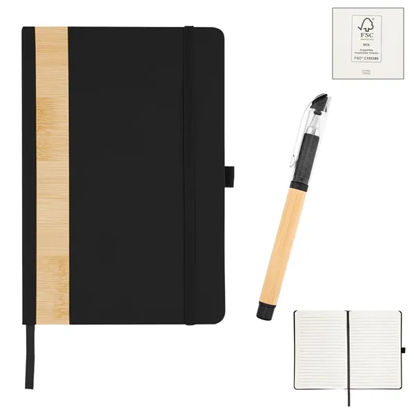 Gift set with a recycled PU and bamboo accent journal with... from ASI 61125 Hit Promotional Products / Hit®