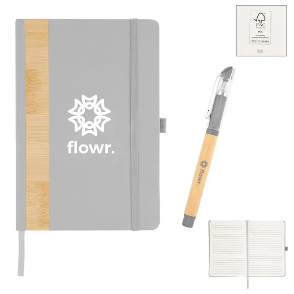 Gift set with a recycled PU and bamboo accent journal with... from ASI 61125 Hit Promotional Products / Hit®