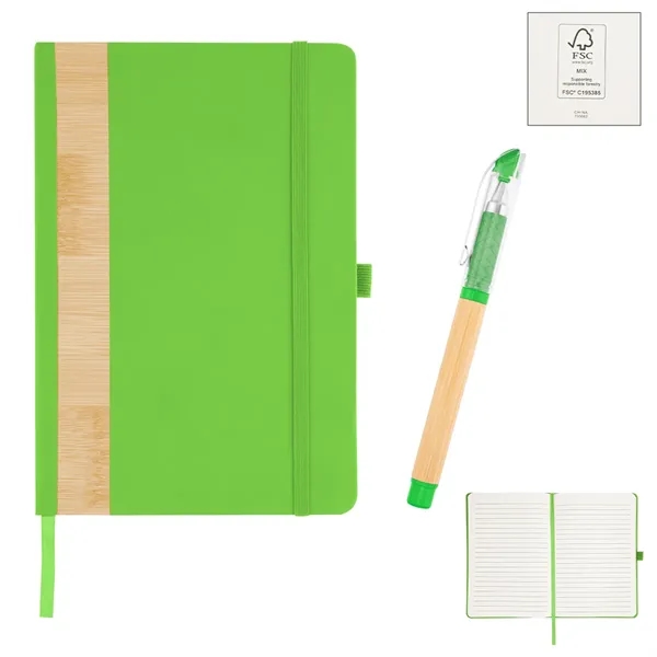 Gift set with a recycled PU and bamboo accent journal with... from ASI 61125 Hit Promotional Products / Hit®