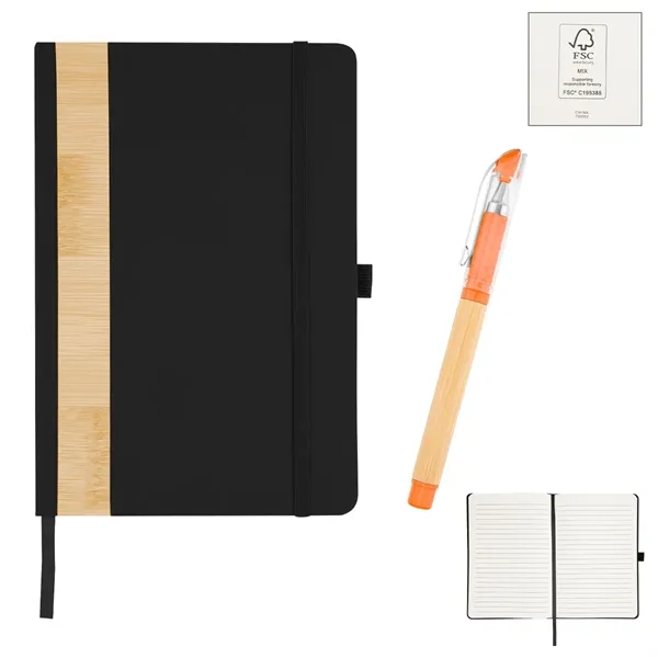 Gift set with a recycled PU and bamboo accent journal with... from ASI 61125 Hit Promotional Products / Hit®