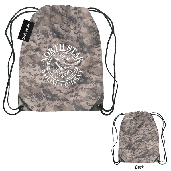 18" x 14" drawstring backpack with a Fresh Goods hang tag.... from ASI 61125 Hit Promotional Products / Hit®