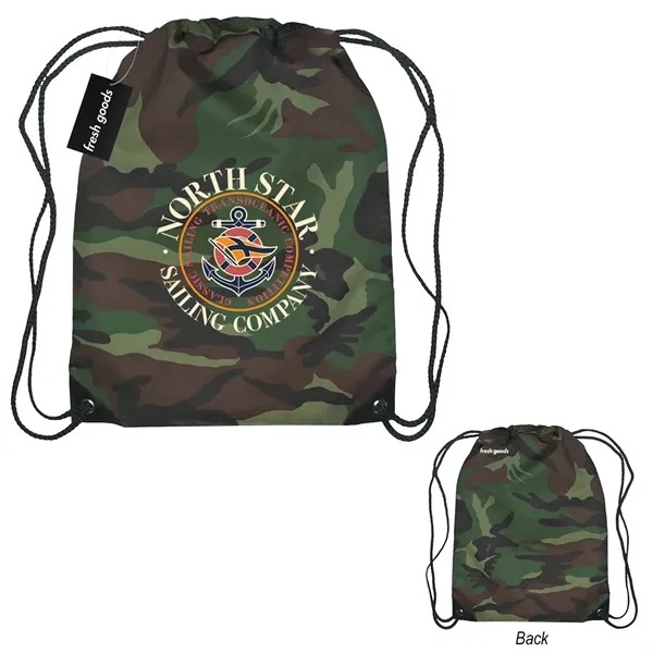 18" x 14" drawstring backpack with a Fresh Goods hang tag.... from ASI 61125 Hit Promotional Products / Hit®