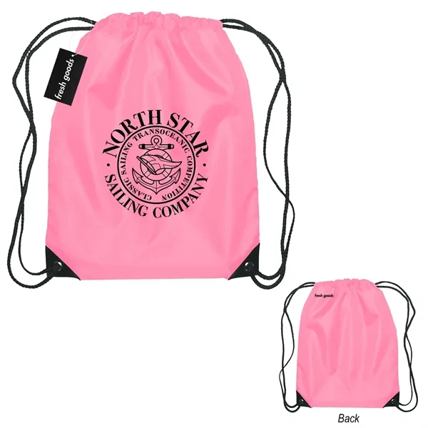 18" x 14" drawstring backpack with a Fresh Goods hang tag.... from ASI 61125 Hit Promotional Products / Hit®