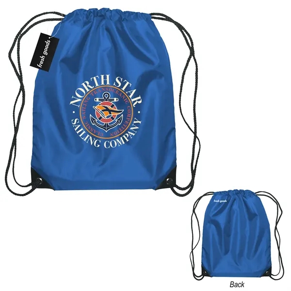 18" x 14" drawstring backpack with a Fresh Goods hang tag.... from ASI 61125 Hit Promotional Products / Hit®