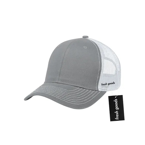 Cotton twill mesh back cap with a Fresh Goods hang tag.... from ASI 61125 Hit Promotional Products / Hit®