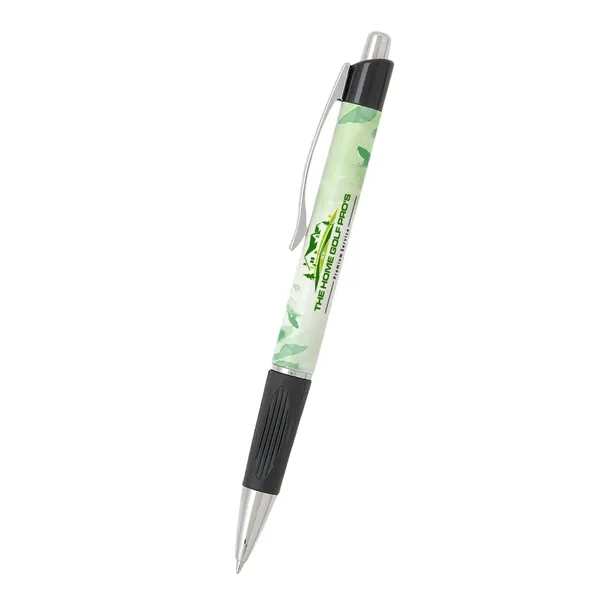 Plastic plunger-action ballpoint with soft grip section.... from ASI 61125 Hit Promotional Products / Hit®