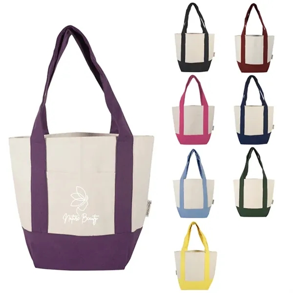 Durable mini cotton canvas tote with stash pocket and sturdy handles... from ASI 67557 LimeLight Ent