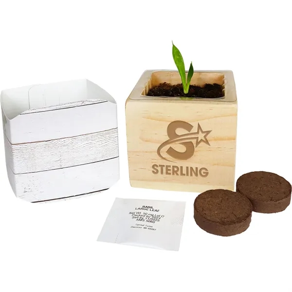 Wooden cube grow kit with a seed packet, waterproof protective liner,... from ASI 54100 Fields Manufacturing Inc / Fields
