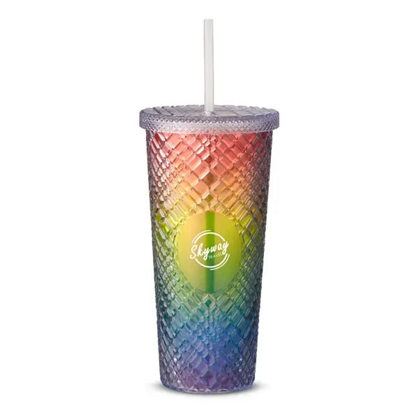 22 oz. plastic tumbler with rainbow design, screw-on lid and straw.... from ASI 79530 Prime Line