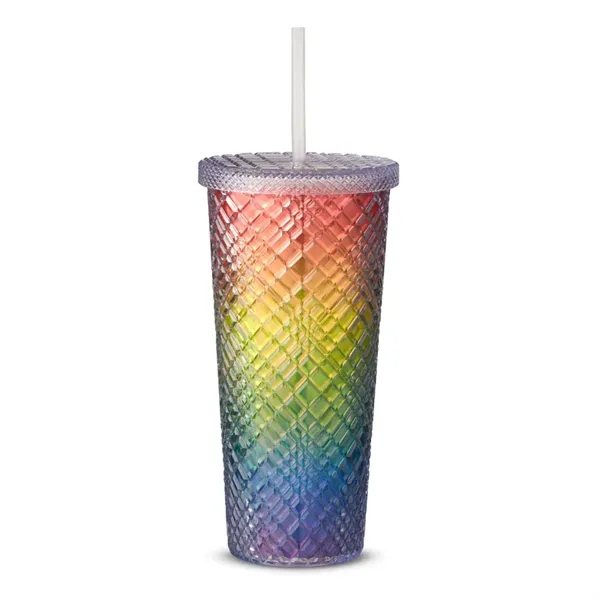 22 oz. plastic tumbler with rainbow design, screw-on lid and straw.... from ASI 79530 Prime Line