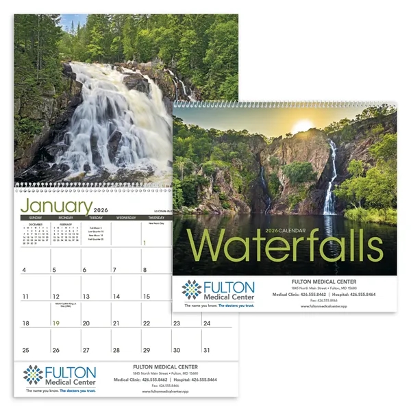 11 x 19 2024 Waterfalls calendar on 70# glossy paper with... from ASI 40480 Koozie Group / Norwood Triumph Calendar