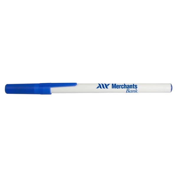 White barrel plastic stick pen and matching cap and trim color.... from ASI 42920 Busrel Inc