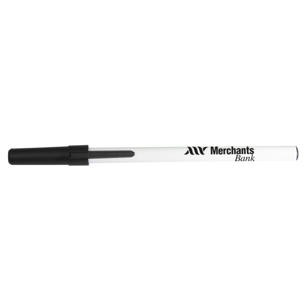 White barrel plastic stick pen and matching cap and trim color.... from ASI 42920 Busrel Inc