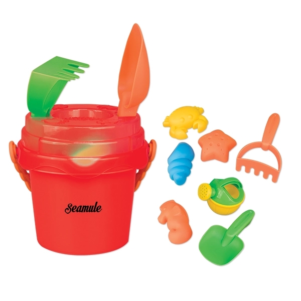 Miniature sand pail with lid and toys, including sifter, shovel, rake,... from ASI 98360 WOWLine / WOWLine®
