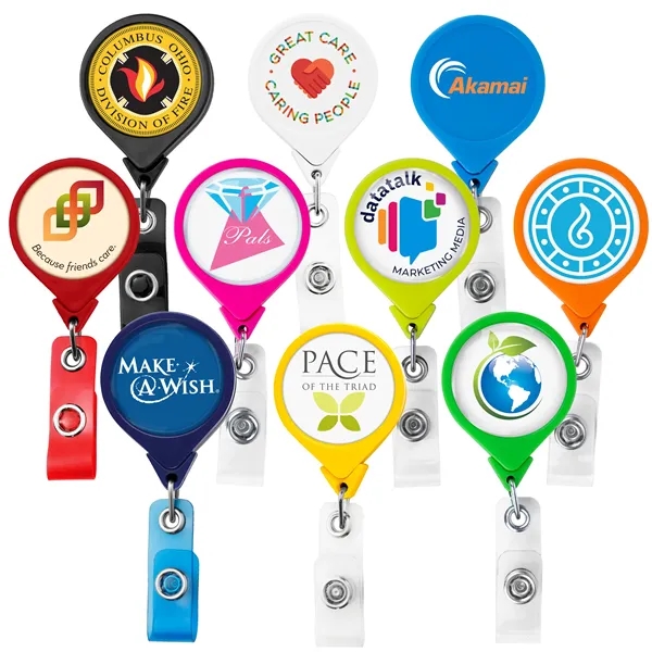Jumbo round retractable badge reel in solid colors, alligator clip back,... from ASI 49470 DEVARA