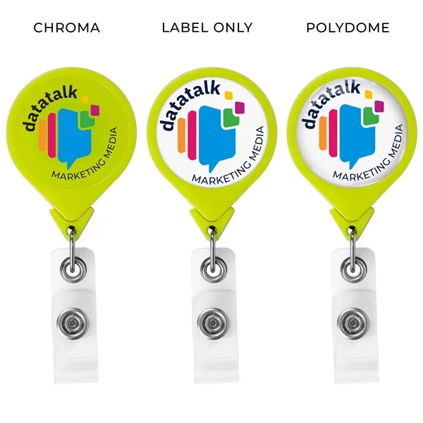 Jumbo round retractable badge reel in solid colors, alligator clip back,... from ASI 49470 DEVARA