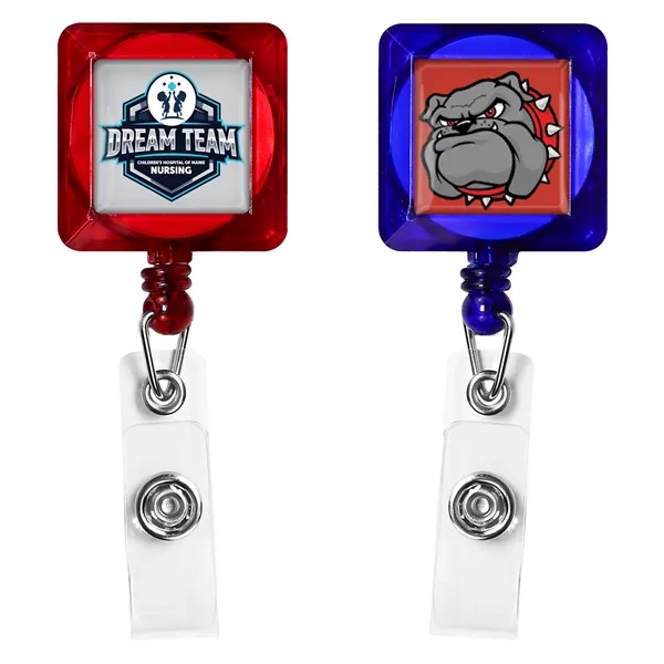 Square retractable badge reel in translucent colors with belt clip back... from ASI 49470 DEVARA