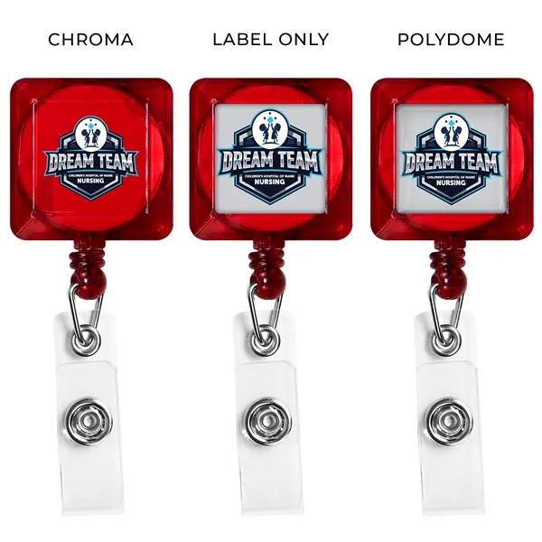 Square retractable badge reel in translucent colors with belt clip back... from ASI 49470 DEVARA