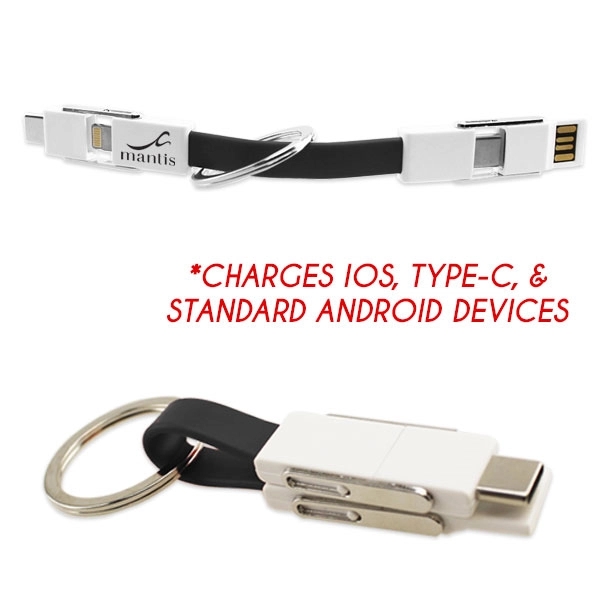 4-in-1 keychain charging cable with micro USB lightning connector and Type-C... from ASI 63776 KTI Networks Inc / KTI Promo
