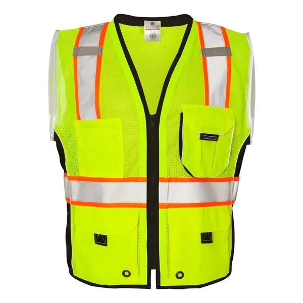 Heavy duty Lime color safety vest with outside cargo pockets. Blank.... from ASI 84358 S&S Activewear