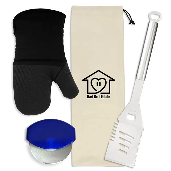 Gift set includes a stainless steel spatula, cotton neoprene oven mitt,... from ASI 54040 Fey Promo