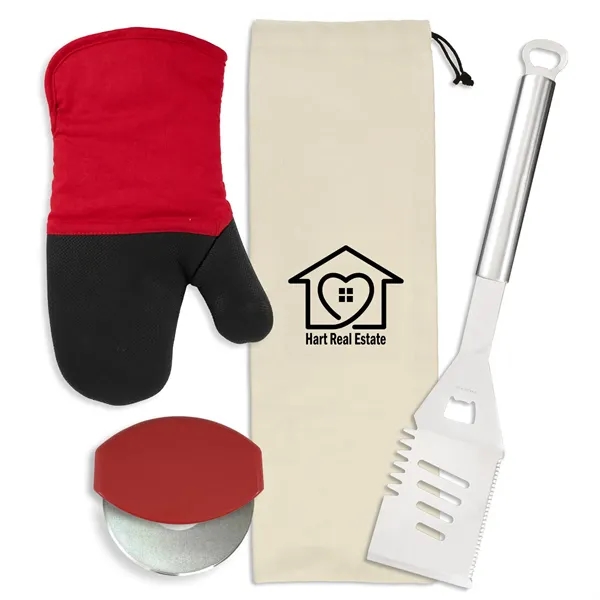 Gift set includes a stainless steel spatula, cotton neoprene oven mitt,... from ASI 54040 Fey Promo