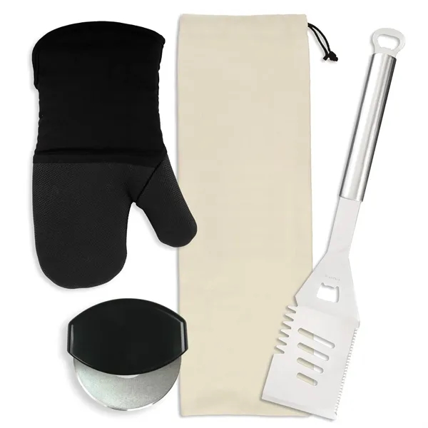 Gift set includes a stainless steel spatula, cotton neoprene oven mitt,... from ASI 54040 Fey Promo