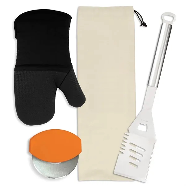 Gift set includes a stainless steel spatula, cotton neoprene oven mitt,... from ASI 54040 Fey Promo