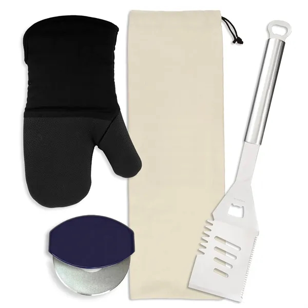 Gift set includes a stainless steel spatula, cotton neoprene oven mitt,... from ASI 54040 Fey Promo