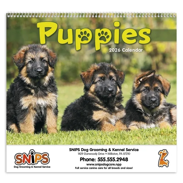 11 x 19 2024 Puppies calendar on 70# glossy paper with... from ASI 40480 Koozie Group / Norwood Triumph Calendar