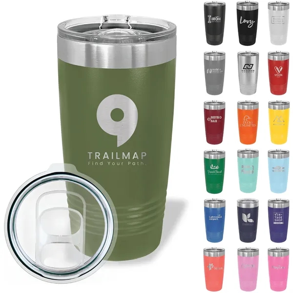 20 oz. stainless steel ringed tumbler with a vacuum sealed, clear-colored... from ASI 74601 Calico