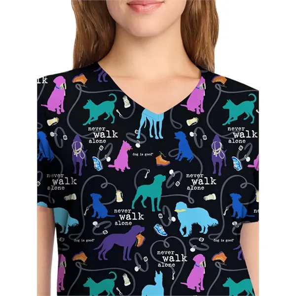 Cherokee Tooniforms V-Neck Print Top TF737... from ASI 86018 Scrub Authority / Uniform Stores