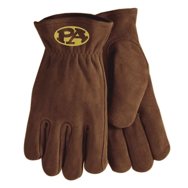 Suede cowhide leather gloves in light gray with a keystone thumb... from ASI 90160 Suntex Industries