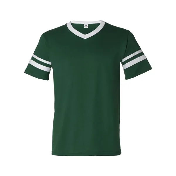 V-neck jersey with striped sleeves. Blank product.... from ASI 84358 S&S Activewear